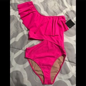 Hot Pink one shoulder Bathing Suite NWT